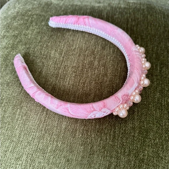 Anthropologie Sister Jane Collectors Pearl Embellished Headband Pink - Picture 3 of 7